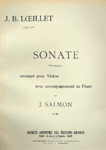 Sonate sol majeur  pour violin et piano  