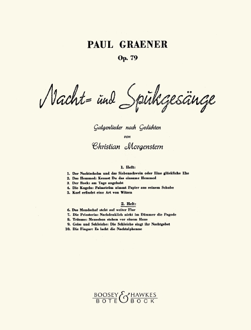 Nacht- und Spukgesänge op.79  Band 2 Galgenlieder nach  Morgenstern für Gesang und Klavier