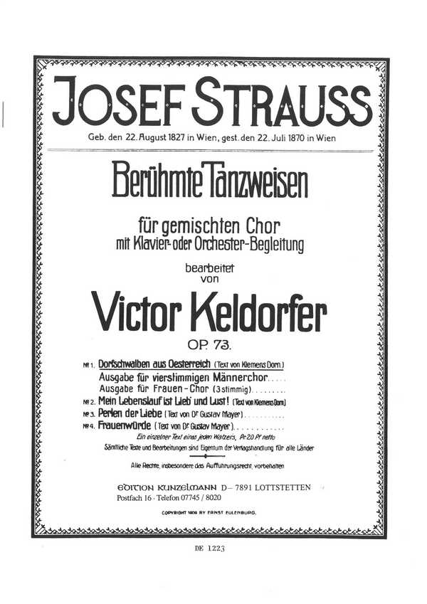Dorfschwalben aus Österreich op.164  für gem Chor und Klavier  