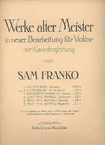 Air de ballet&nbsp;&nbsp;für Violine und Klavier&nbsp;&nbsp;