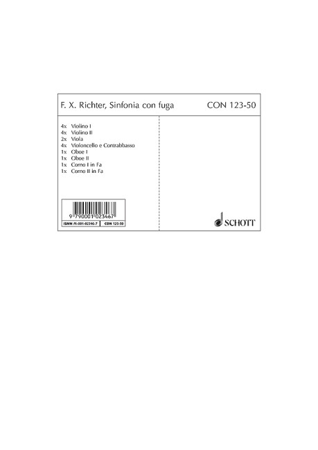 Sinfonia con fuga g-Moll&nbsp;&nbsp;für Kammerorchester&nbsp;&nbsp;Stimmensatz - Oboe I/II, Horn I/II, 4 Violinen I/II, 2 Violen, 4 Violo