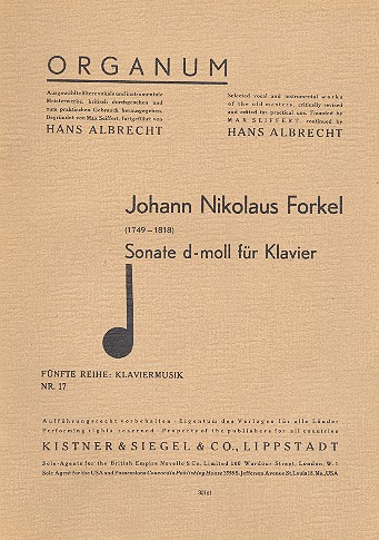 Sonate d-Moll&nbsp;&nbsp;für Klavier&nbsp;&nbsp;