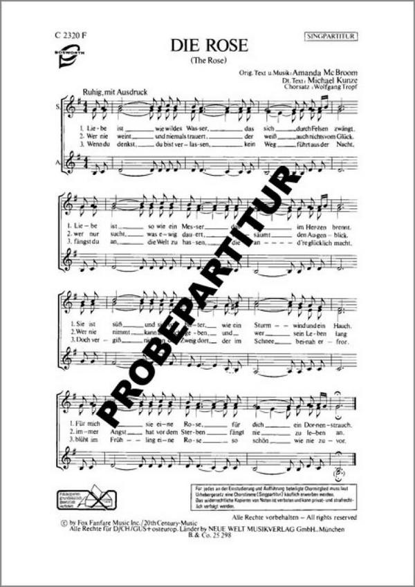 Die Rose  für Frauenchor und Klavier  Chorpatitur