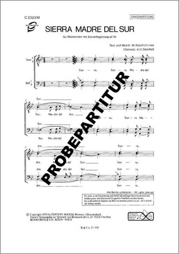 Sierra madre del sur&nbsp;&nbsp;für Männerchor und Klavier&nbsp;&nbsp;Chorpartitur