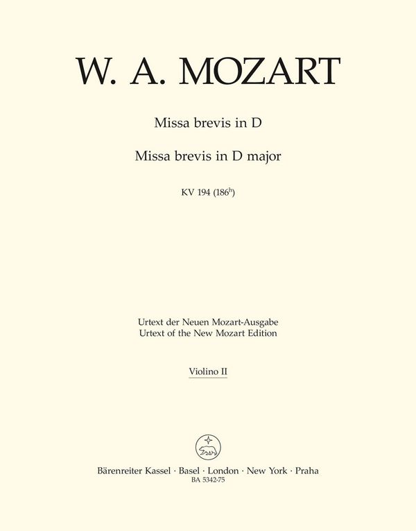 Missa brevis D-Dur KV194&nbsp;&nbsp;für Soli, gem Chor und Orchester&nbsp;&nbsp;Violine 2