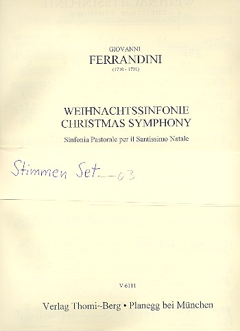 Weihnachtssinfonie  für 2 Blockflöten (Flöten), Streichorchester und Bc  Stimmensatz (Streicher 3-3-1--2-3)