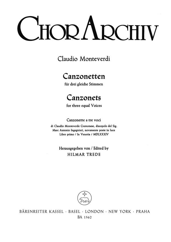 Canzonetten  für 3 gleiche Stimmen (SSA) a cappella  Partitur