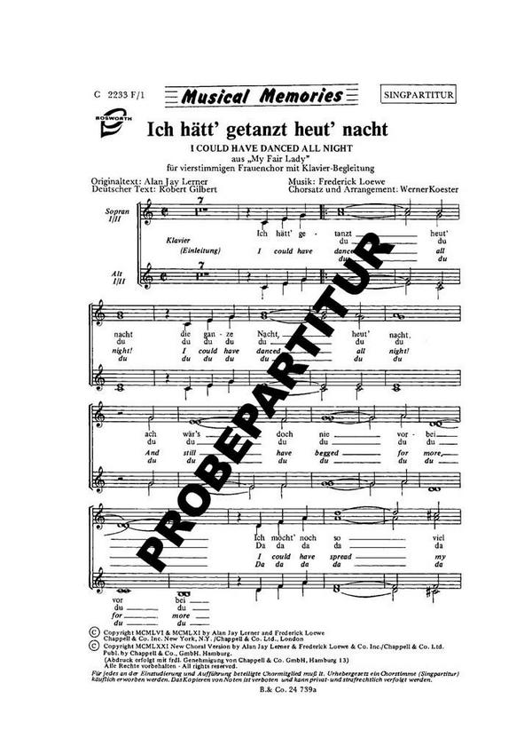 Ich hätt getanzt heut Nacht&nbsp;&nbsp;für Frauenchor und Klavier&nbsp;&nbsp;Chorpartitur