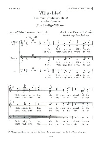 Vilja-Lied aus Die lustige Witwe&nbsp;&nbsp;für gem Chor und Klavier&nbsp;&nbsp;Chorpartitur