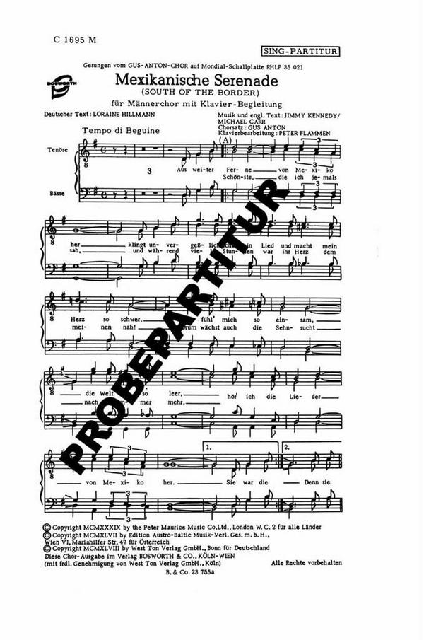 Mexikanische Serenade  für Männerchor und Klavier  Chorpartitur