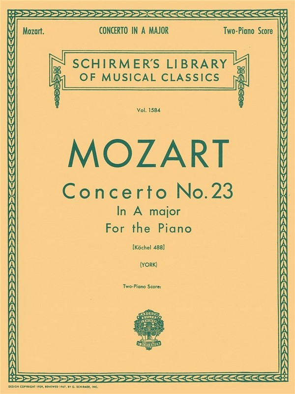 Concerto a major no.23 KV488 for&nbsp;&nbsp;piano and orchestra for 2 pianos 4 hands&nbsp;&nbsp;two-piano-score