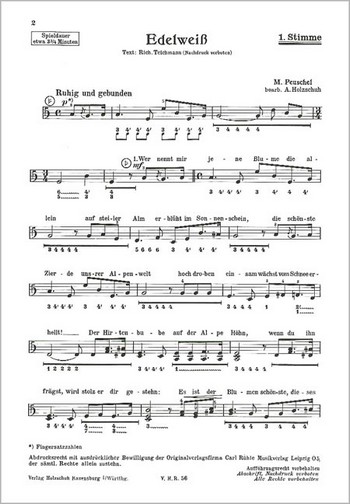 EDELWEISS FUER HANDHARMONIKA  (1. UND 2. STIMME)  HOLZSCHUH, ALFONS, BEARB.