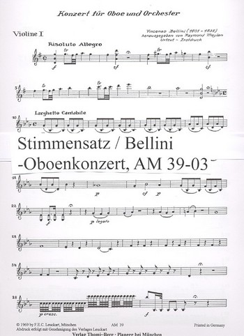 Konzert Es-Dur  für Oboe und Orchester  Stimmensatz (Streicher 3-3-2-3)