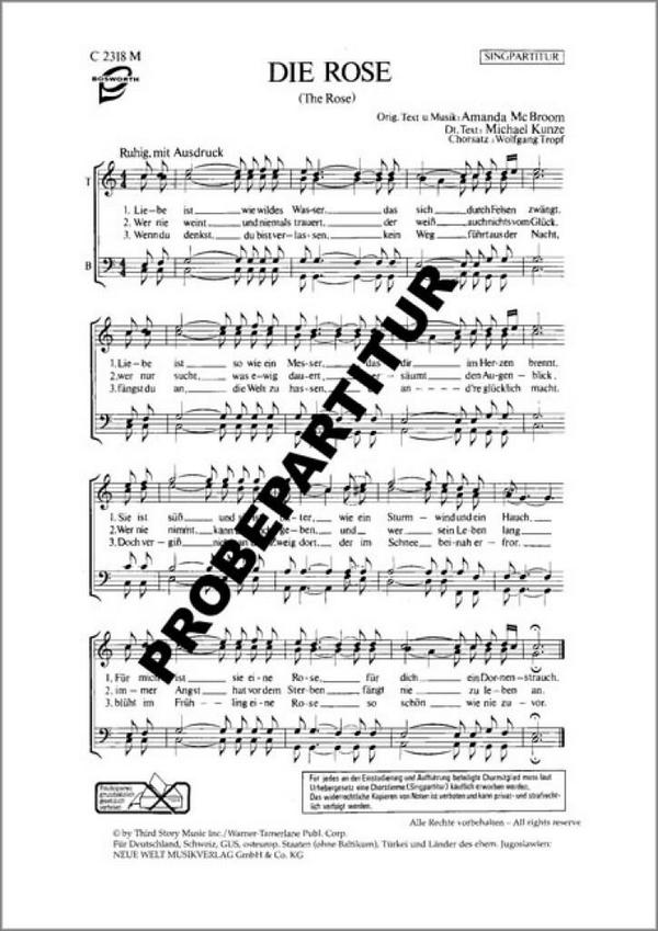 Die Rose  für Männerchor a cappella  Partitur (dt)