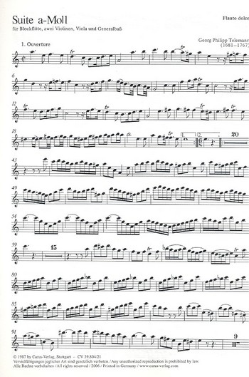 Suite a-Moll &nbsp;&nbsp;für (Alt)Blockflöte, 2 Violinen, Viola und Bc&nbsp;&nbsp;Altblockflötenstimme