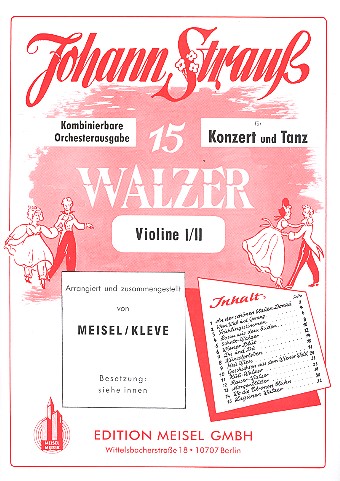 15 Walzer für Konzert und Tanz  für Salonorchester  Violine 1/2