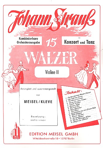15 Walzer für Konzert und Tanz  für Salonorchester  Violine 3