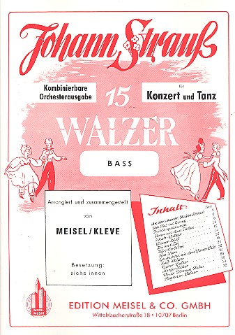 15 Walzer für Konzert und Tanz  für Salonorchester  Bass