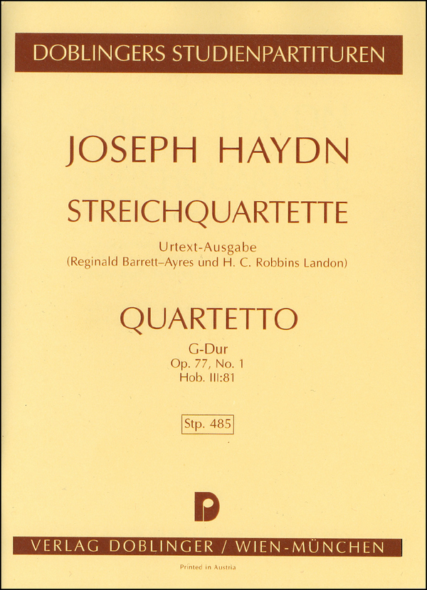 Streichquartett G-Dur op.77,1&nbsp;&nbsp;Hob.III:81   Studienpartitur&nbsp;&nbsp;