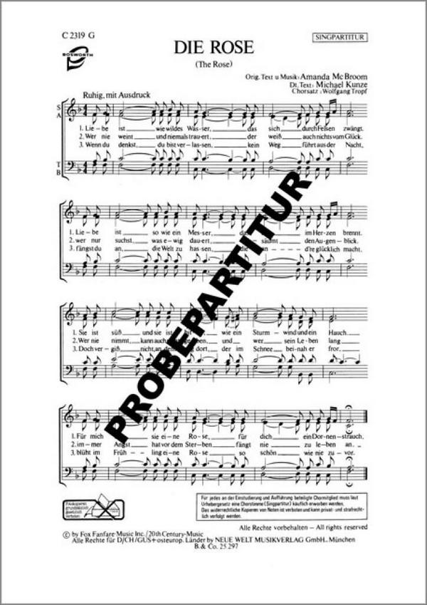 Die Rose  für gem Chor a cappella  Singpartitur