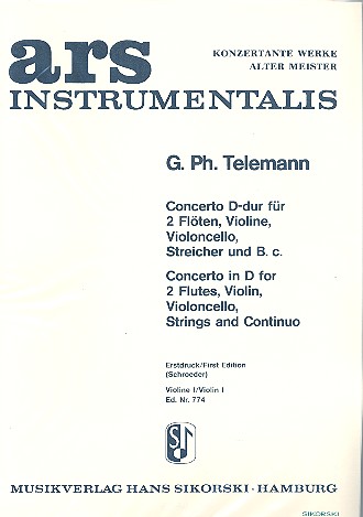 Concerto D-Dur für 2 Flöten,&nbsp;&nbsp;Violine, Violoncello und Streicher&nbsp;&nbsp;Streicherset