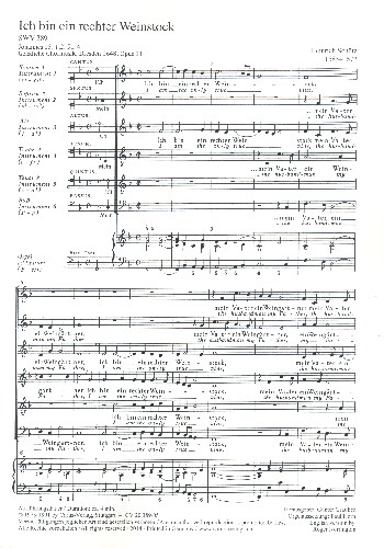 Ich bin ein rechter Weinstock SWV389&nbsp;&nbsp;für gem Chor und Orgel&nbsp;&nbsp;Partitur