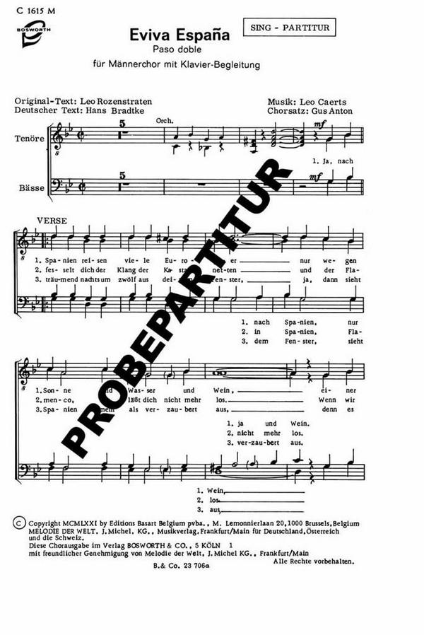 Eviva Espana&nbsp;&nbsp;für Männerchor und Klavier&nbsp;&nbsp;Chorpartitur (dt)