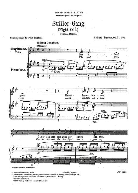 Stiller Gang op. 31,4&nbsp;&nbsp;für tiefe Singstimme und Klavier (dt/en)&nbsp;&nbsp;