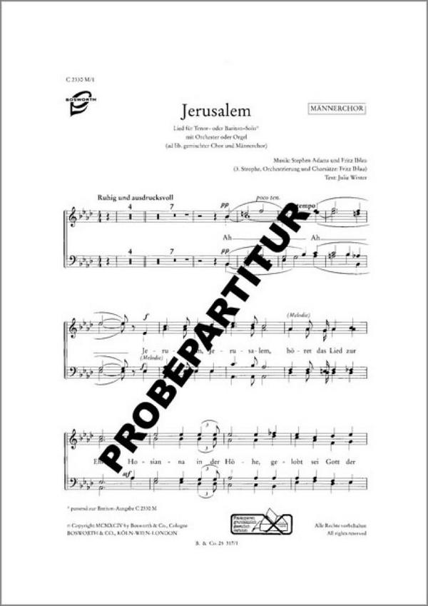 Jerusalem&nbsp;&nbsp;für Tenor (Bariton), Männerchor und Orchester (Orgel)&nbsp;&nbsp;Chorpartitur