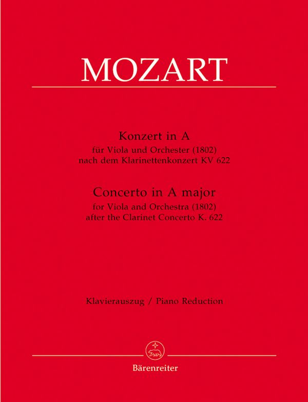 Konzert A-Dur nach dem Klarinettenkonzert KV622&nbsp;&nbsp;für Viola und Klavier&nbsp;&nbsp;