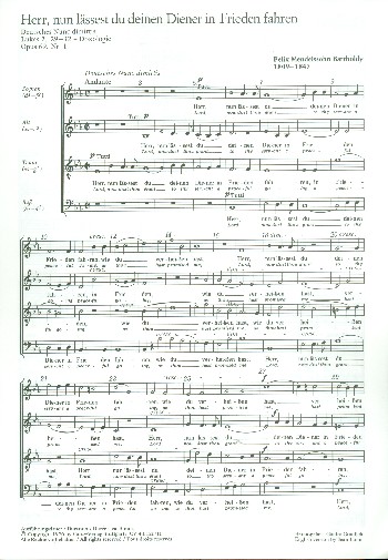 Herr nun lässest du deinen Diener&nbsp;&nbsp;in Frieden fahren op.69,1 für&nbsp;&nbsp;gem Chor a cappella,  Partitur (dt/en)