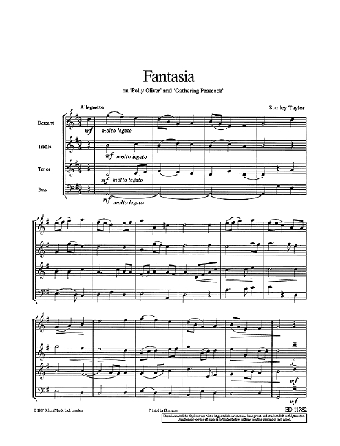 Fantasia on Polly Oliver and gathering&nbsp;&nbsp;für SATB Blockflöten&nbsp;&nbsp;score