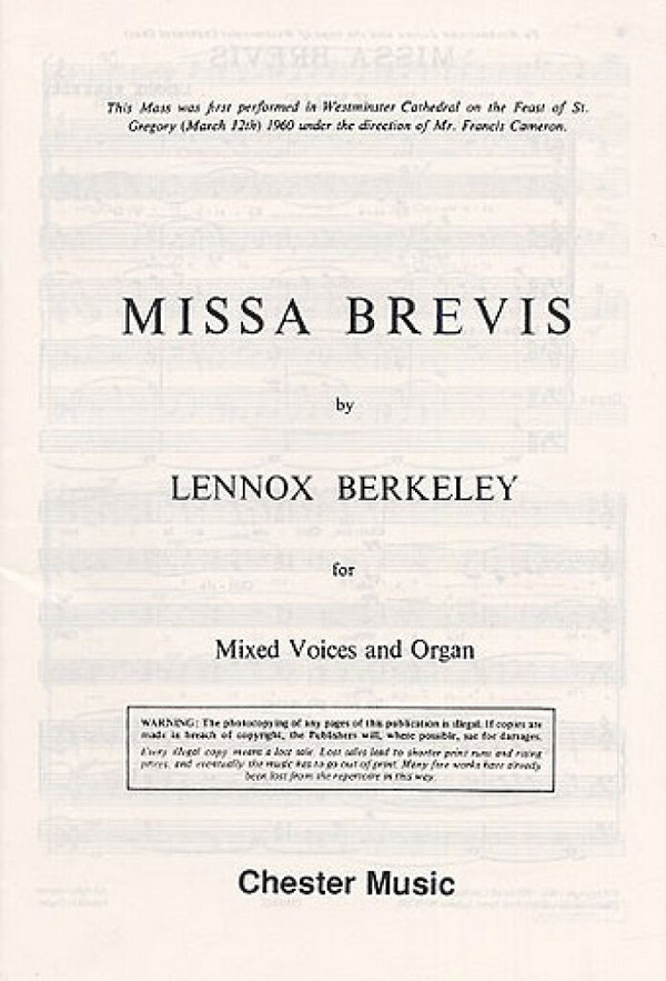 MISSA BREVIS FOR MIXED VOICES  AND ORGAN   SCORE  