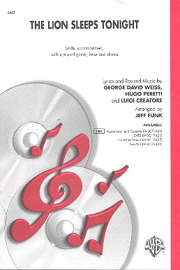 The Lion sleeps tonight for mixed  chorus and piano with optional  rhythm section,   score