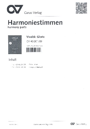 Gloria D-Dur RV589&nbsp;&nbsp;für Soli (SSA), Chor und Orchester&nbsp;&nbsp;Harmonie