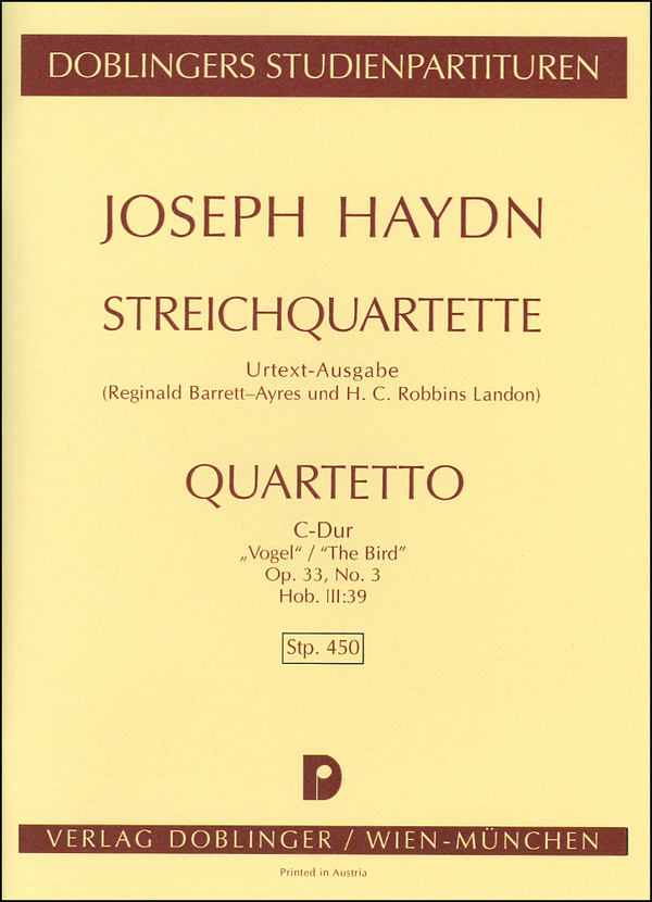 Streichquartett C-Dur op.33,3&nbsp;&nbsp;Hob.III:39&nbsp;&nbsp;Studienpartitur