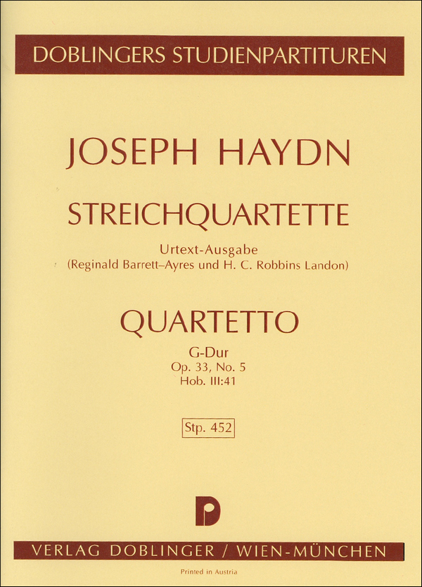 Streichquartett G-Dur op.33,5&nbsp;&nbsp;Hob.III.41&nbsp;&nbsp;Studienpartitur