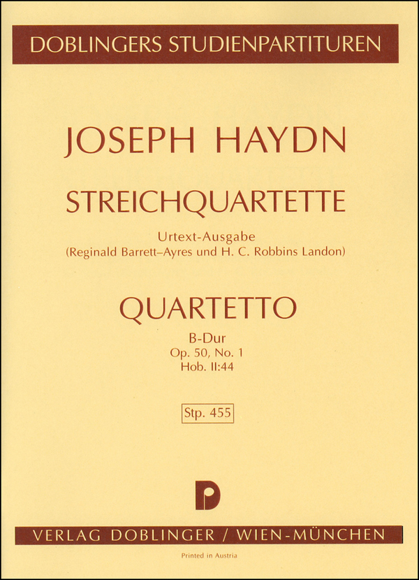 Streichquartett B-Dur op.50,1&nbsp;&nbsp;Hob.III:44&nbsp;&nbsp;Studienpartitur