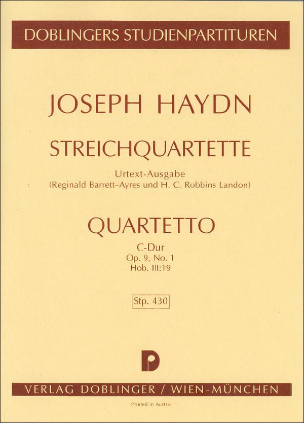 STREICHQUARTETT C-DUR OP.9,1&nbsp;&nbsp;HOB.III:19,  STUDIENPARTITUR&nbsp;&nbsp;BARRETT-AYRES, REGINALD, ED