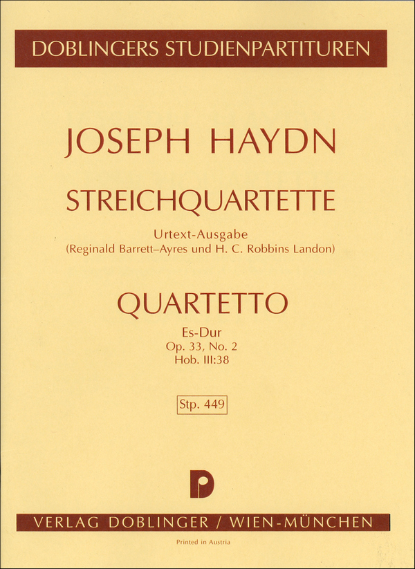 Streichquartett Es-Dur op.33,2 Hob.III:38&nbsp;&nbsp;&nbsp;&nbsp;Studienpartitur