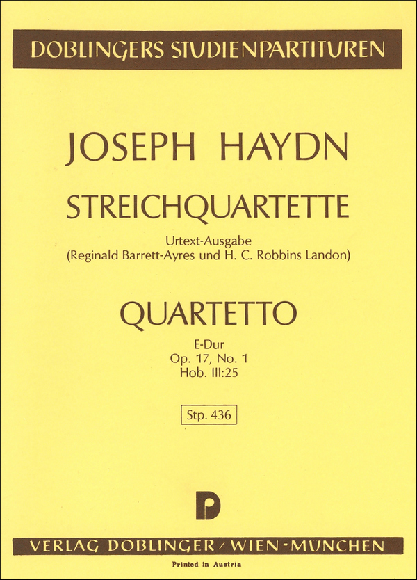 STREICHQUARTETT E-DUR OP.17,1&nbsp;&nbsp;HOB.III:25   STUDIENPARTITUR&nbsp;&nbsp;BARRETT-AYRES, REGINALD, ED