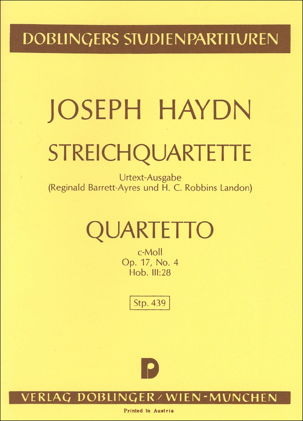 Streichquartett c-Moll op.17,4 Hob.III:28&nbsp;&nbsp;&nbsp;&nbsp;Studienpartitur