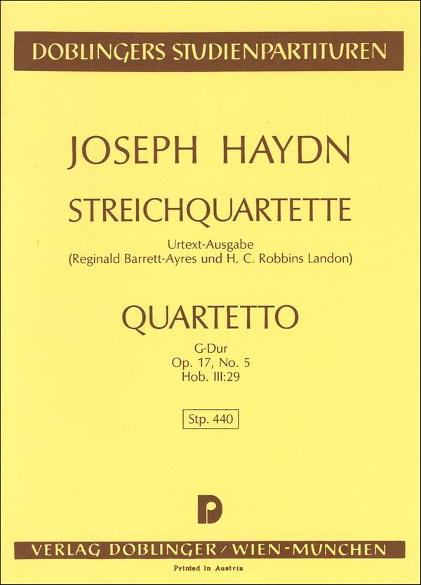 Streichquartett G-Dur op.17,5&nbsp;&nbsp;Hob.III:29&nbsp;&nbsp;Studienpartitur