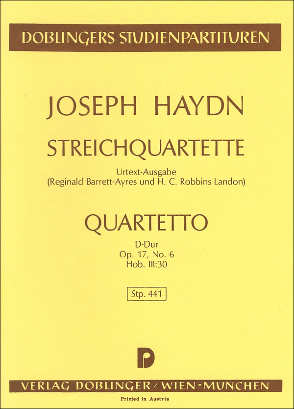 Streichquartett D-Dur op.17,6 Hob.III:30&nbsp;&nbsp;&nbsp;&nbsp;Studienpartitur