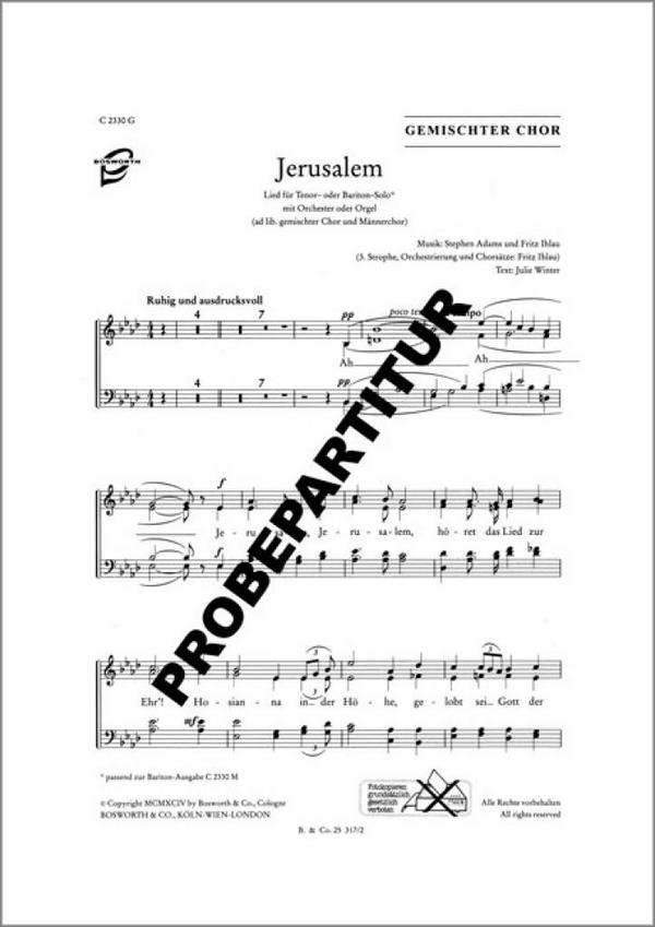 Jerusalem&nbsp;&nbsp;für Bariton, gem Chor , Männerchor und Orchester&nbsp;&nbsp;Klavierauszug