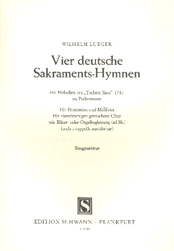 4 deutsche Sakraments-Hymnen&nbsp;&nbsp;für gem Chor mit Bläser- und Orgelbegleitung&nbsp;&nbsp;Partitur