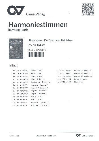 Der Stern von Bethlehem op.164&nbsp;&nbsp;für Soli (SB), 8stg. Chor und Orchester&nbsp;&nbsp;Harmonie