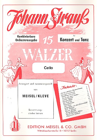 15 Walzer für Konzert und Tanz  für Salonorchester  Violoncello