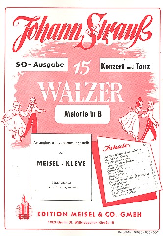 15 Walzer für Konzert und Tanz  für Salonorchester  Melodie in B