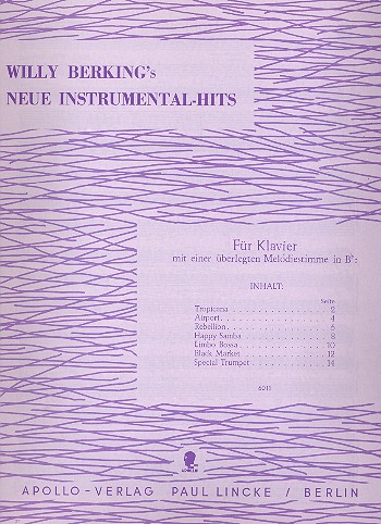 Willy Berking's neue Instrumentalhits  für Klavier mit Melodiestimme in B  
